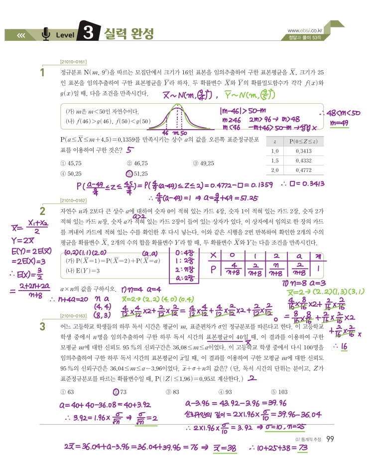 수능특강 확률과 통계 p99) 07 통계적 추정 level 3 문제 및 풀이