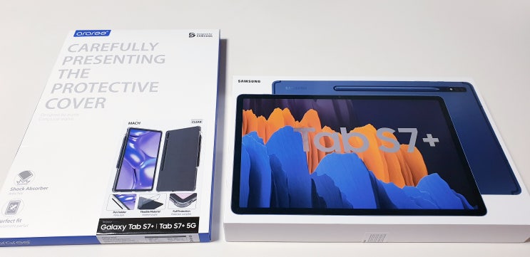  갤럭시탭s7+ 네이비 개봉기 아라리 젤리케이스