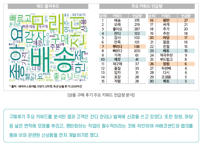  [중소기업 빅데이터 분석 지원 사례] 천연강모래로 B2C시장 진출하는 에코샌드의 마케팅/운영 방안 수립