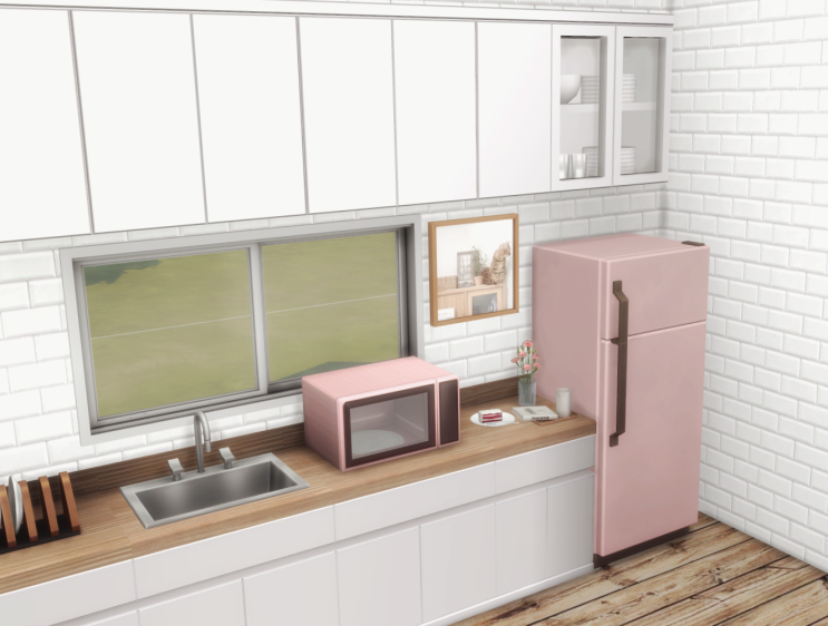 [심즈4 리컬러] 키친 카운터 & 캐비닛, 전자레인지 / 액자 (Sims4 Base game Recolor)