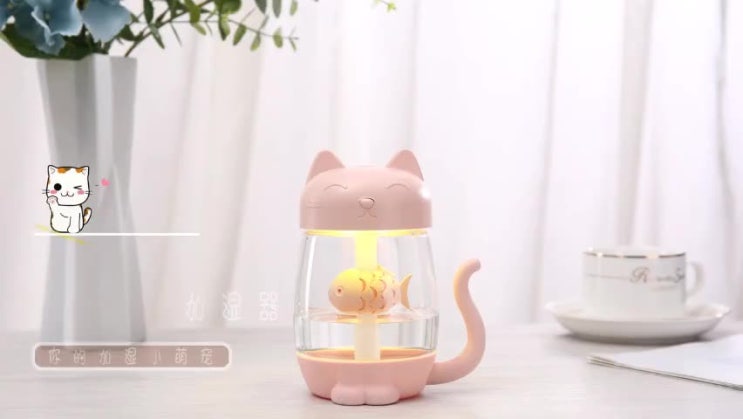 가성비 좋은 준스브로 귀여운 고양이 미니 가습기 램프 선풍기 USB충전 300ml, 핑크 ··· 가성비 좋은 준스브로 귀여운 고양이 미니 가습기 램프 선풍기 USB충전 300ml, 핑크 ···