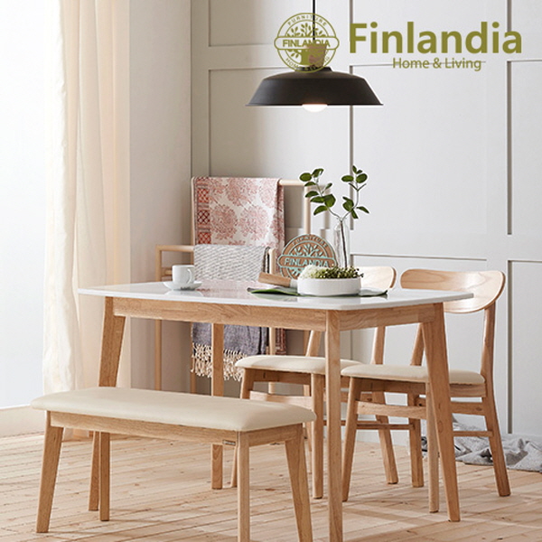 최근 인기있는 핀란디아 데니스 4인 대리석 (의자2벤치1) 식탁세트, 내추럴+화이트+아이보리 추천해요