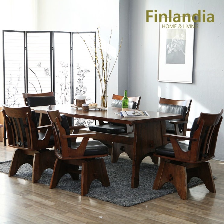 인기있는 핀란디아 매토스 러버 6인원목식탁세트(의자6) 식탁세트, 엔틱브라운 추천합니다