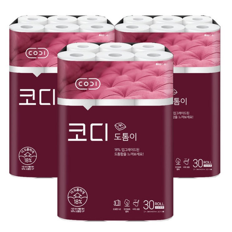 인기있는 코디 더 도톰이 3겹 30롤x3팩, 3팩, 30롤 좋아요 인기있는 코디 더 도톰이 3겹 30롤x3팩, 3팩, 30롤 좋아요