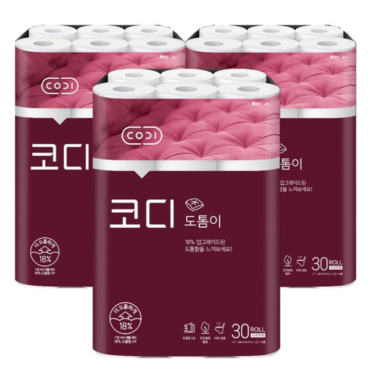 인기있는 코디 더 도톰이 3겹 30롤x3팩, 3팩, 30롤 좋아요