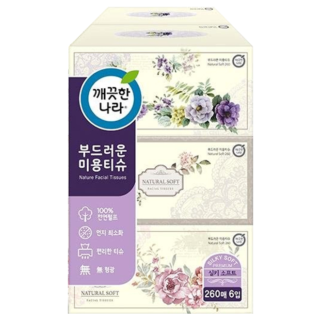 가성비 뛰어난 깨끗한나라 부드러운 천연펄프 미용티슈 2겹 260매, 6개입, 1팩 좋아요