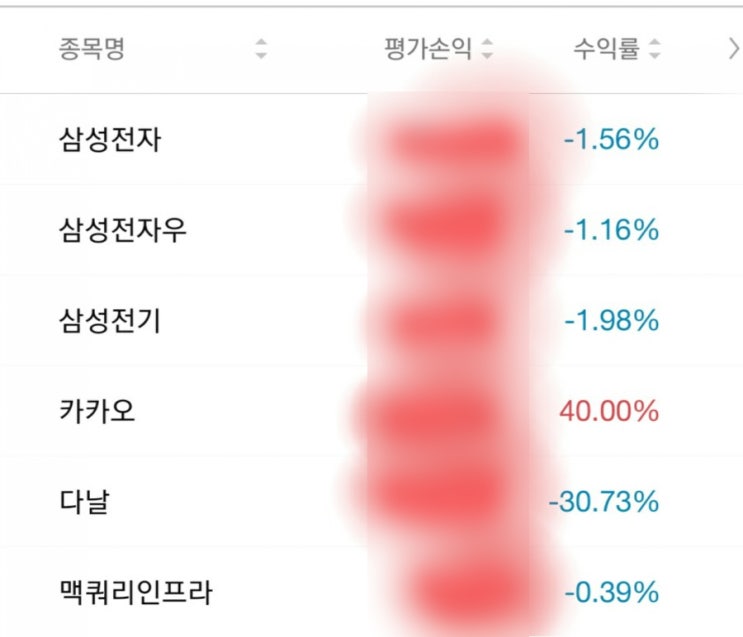  국내주식투자현황 (카카오,삼성전기 등등)