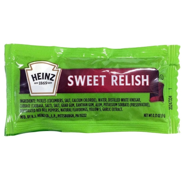 리뷰가 좋은 Heinz Sweet Relish Packets 하인즈 스위트 랠리쉬 패키지 피클소스 1인용 0.3oz(9g)*25개입 총225g, 1개 추천합니다
