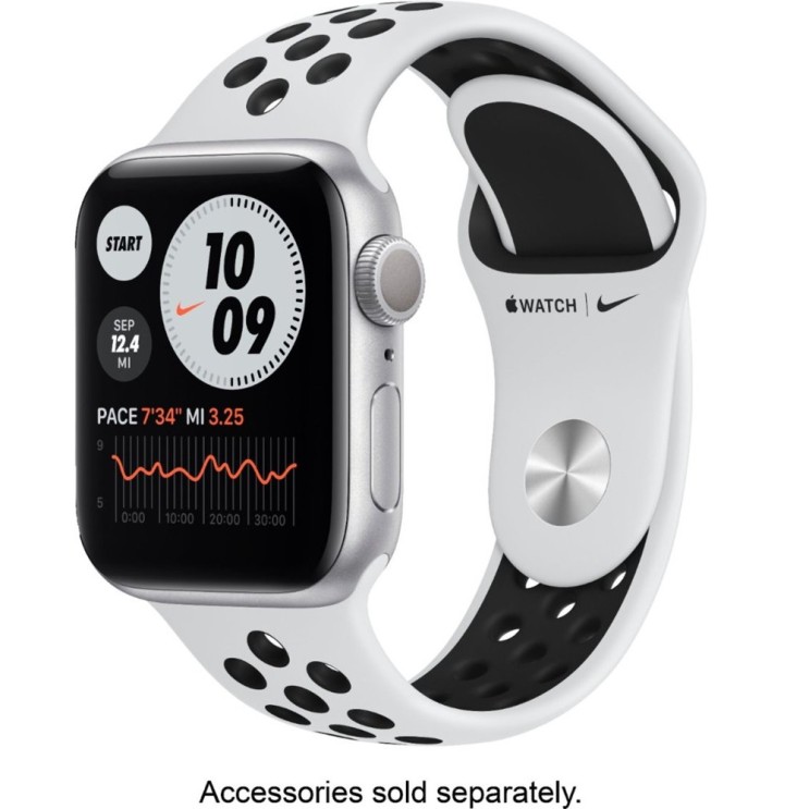 가성비 뛰어난 M00T3LLA Apple Watch Nike Series 6 (GPS) 40mm Silver Aluminum Case with Pure Platinum Black