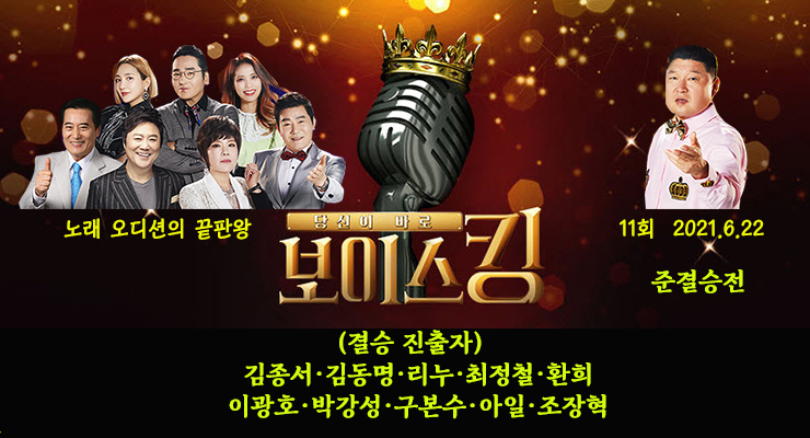 보이스킹 11회 방송 정리, 결승 진출자, 준결승전 1차 듀엣미션, 2차 개인 미션결과 점수·순위 종합 (6.22) 보이스킹 11회 방송 정리, 결승 진출자, 준결승전 1차 듀엣미션, 2차 개인 미션결과 점수·순위 종합 (6.22)