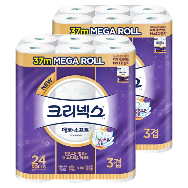 선호도 좋은 크리넥스 3겹 데코 & 소프트 화장지 37m, 24개입, 2개 ··· 선호도 좋은 크리넥스 3겹 데코 & 소프트 화장지 37m, 24개입, 2개 ···
