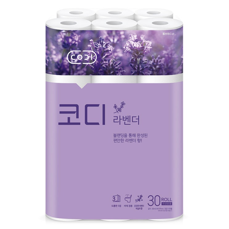 인기 급상승인 코디 라벤더 3겹 롤화장지 30m, 30롤, 1팩 좋아요 인기 급상승인 코디 라벤더 3겹 롤화장지 30m, 30롤, 1팩 좋아요