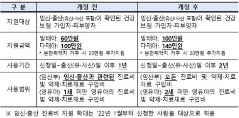  2022년 임신,출산 지원금 한자녀 기준 100만원