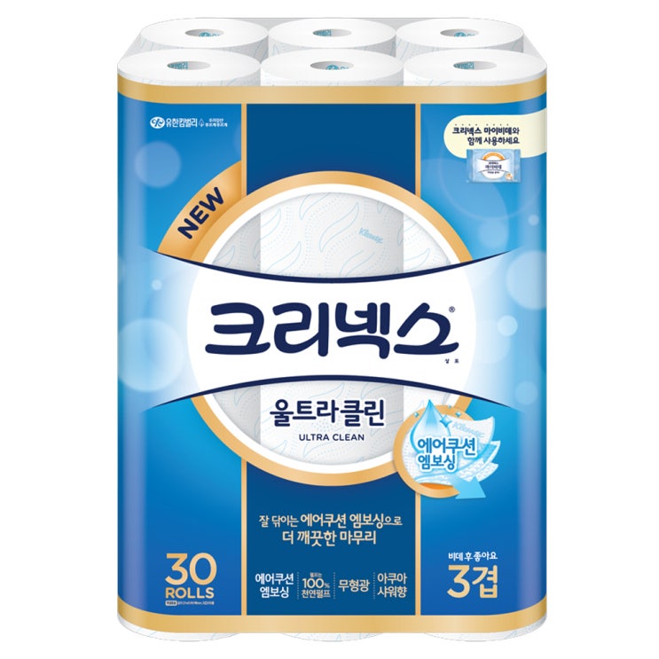인지도 있는 크리넥스 3겹 울트라 클린 롤화장지 천연펄프 27m, 1개, 30롤 좋아요 인지도 있는 크리넥스 3겹 울트라 클린 롤화장지 천연펄프 27m, 1개, 30롤 좋아요