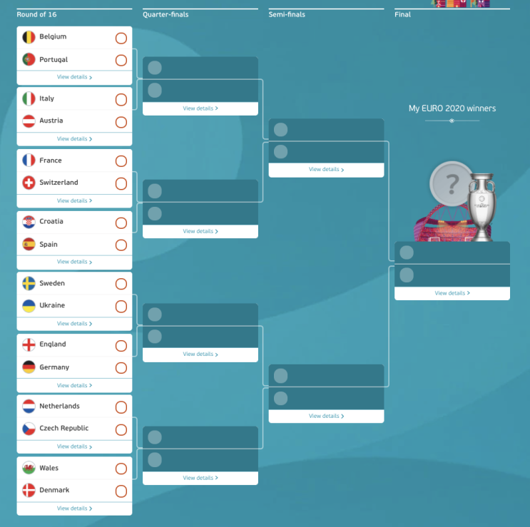 &lt;EURO 2020&gt; 유로 2020 16강 대진표, 경기 일정 (한국 시간) + 조별리그 결과