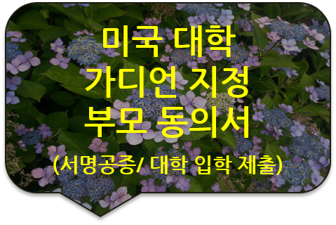 미성년 자녀의 미국 캘리포니아주 대학 입학을 위한 '가디언(후견인) 지정에 대한 부모 동의서 작성 및 서명공증' (사실확인증명) 미성년 자녀의 미국 캘리포니아주 대학 입학을 위한 '가디언(후견인) 지정에 대한 부모 동의서 작성 및 서명공증' (사실확인증명)