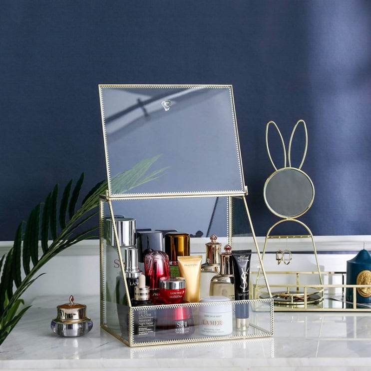 가성비 좋은 우아한 사다리꼴 유리 스킨케어 Organizer ,Vanity Large Commemic Storage ,Front Lid가 있는 골드 드레서 뷰티 디스플레이, 단일옵 가성비 좋은 우아한 사다리꼴 유리 스킨케어 Organizer ,Vanity Large Commemic Storage ,Front Lid가 있는 골드 드레서 뷰티 디스플레이, 단일옵