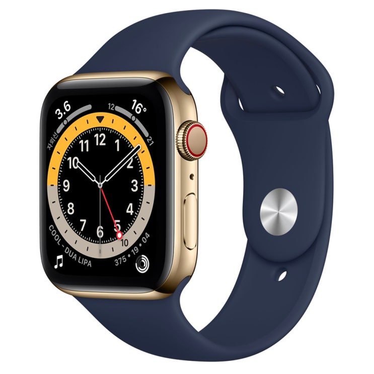 가성비 좋은 Apple 워치 시리즈 6 LTE/GPS 44mm 최신형, MJXM3KH/A, Gold Stainless(Case) + Deep Navy(Band) ···