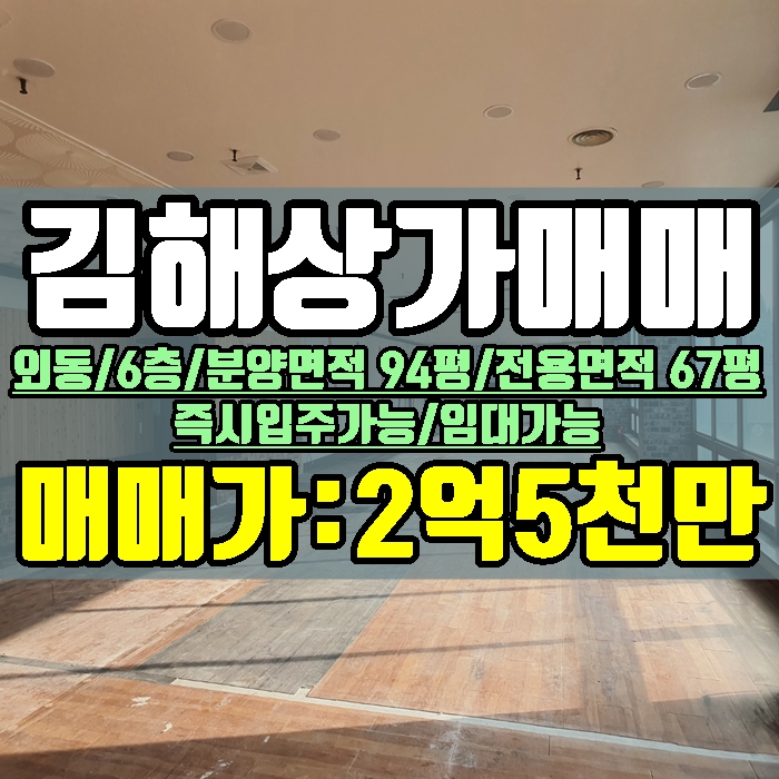  김해상가 매매 외동 6층 분양면적 94평 매매가 2억 5천 임대 가능