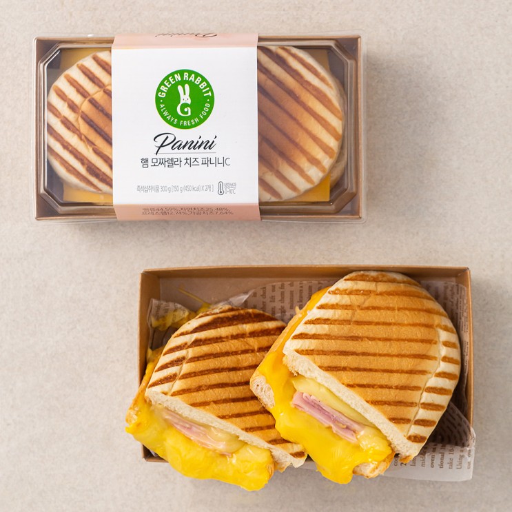 핵가성비 좋은 그린래빗 햄모짜렐라 치즈 파니니 샌드위치, 150g, 2팩 ···