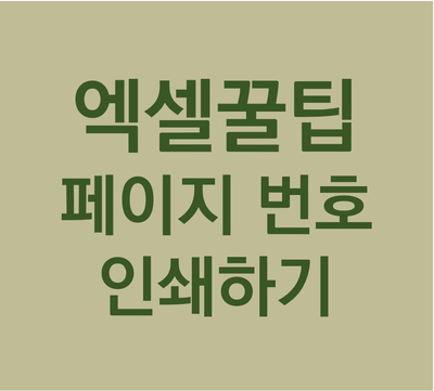  [엑셀] 페이지 번호 표시,인쇄하기
