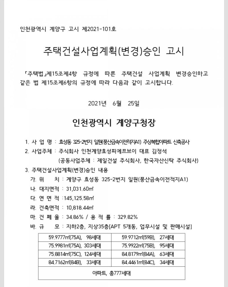효성동 풍산금속이전적지A1 주택건설사업계획승인 고시 : 네이버 블로그