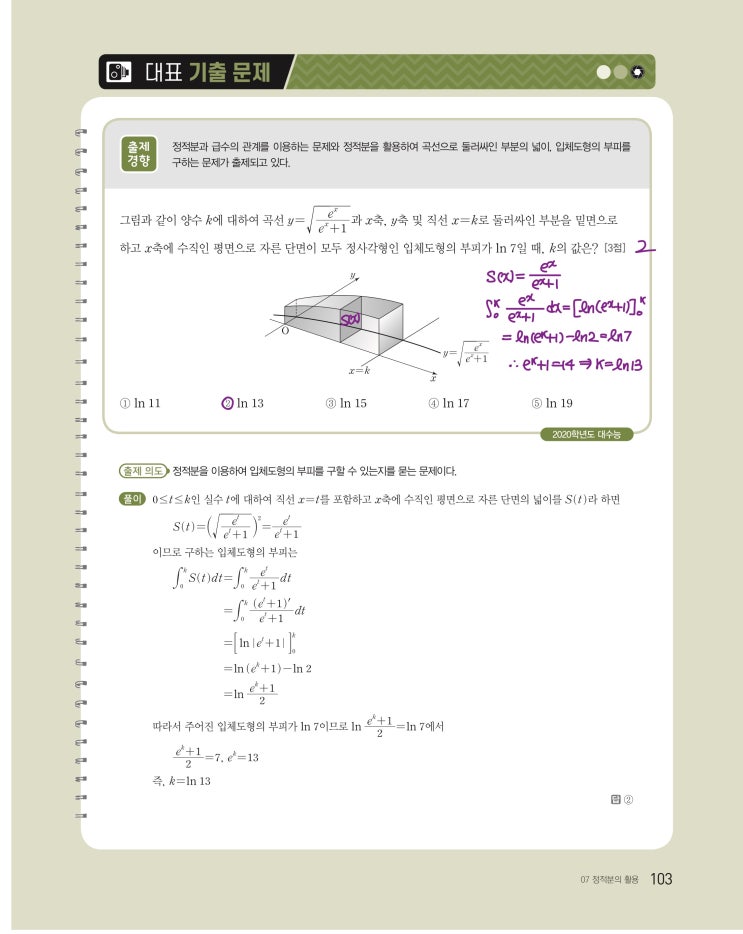 수능특강 미적분 p103) 07 정적분의 활용 대표 기출 문제 문제 및 풀이