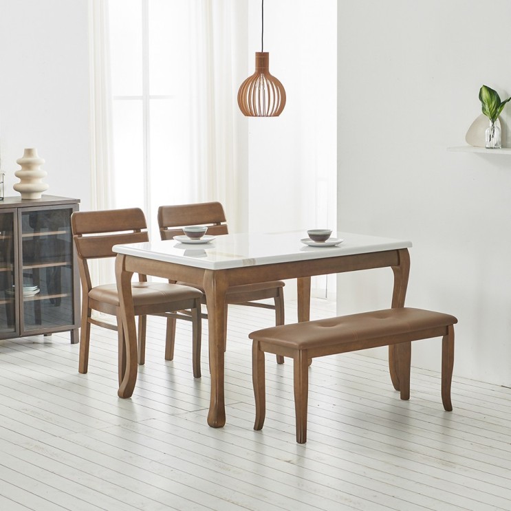 최근 인기있는 라로퍼니처 프렌치 앤틱 대리석 원목 4인용 식탁 세트(식탁+의자2+벤치1) 식탁세트, 식탁+의자2+벤치1 ···