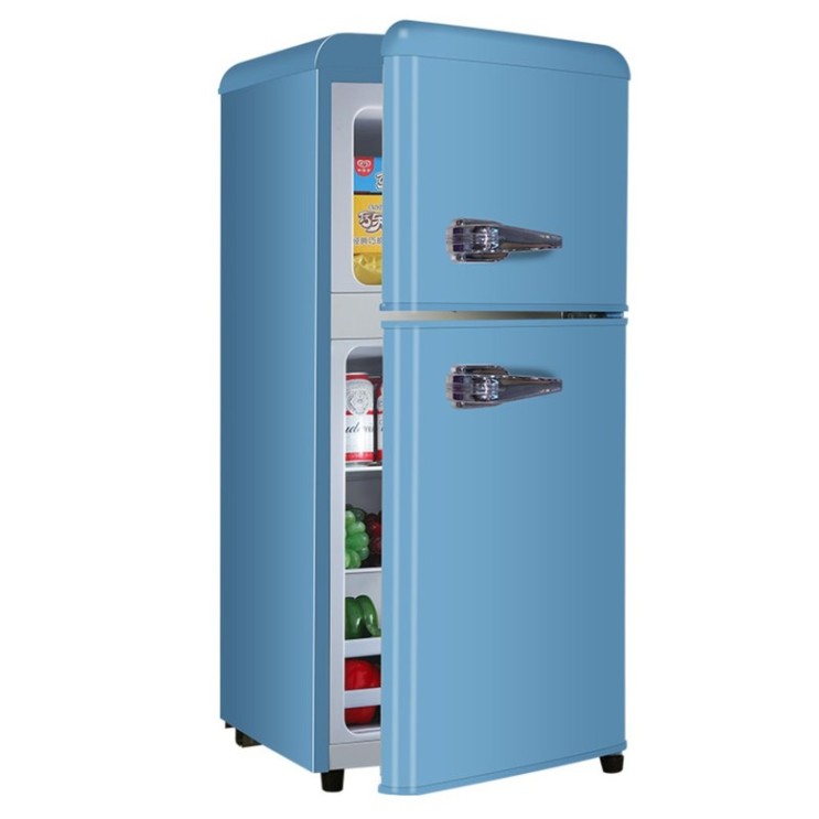 선호도 높은 북유럽 레트로 빈티지 냉장고 미니 가정용 사무실 카페 매장 술 와인 냉장 냉동 1도어 2도어 75L 90L 118L 138L 냉장고, 양문/118/새파랑 좋아요