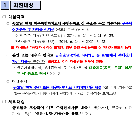 제주 2021년 2차 신혼부부 및 자녀출산 가정 주택전세자금 대출이자 지원