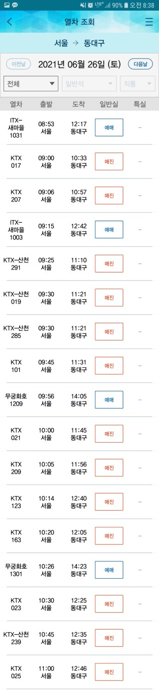  내일로 KTX 매진, 일반 구매 KTX 널널