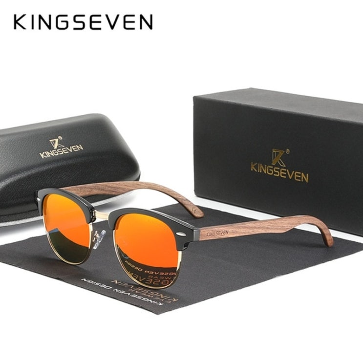 구매평 좋은 KINGSEVEN 2021 블랙월넛 우드 선글라스 남성 편광 UV400 보호 세미무테 복고풍 여성 추천해요