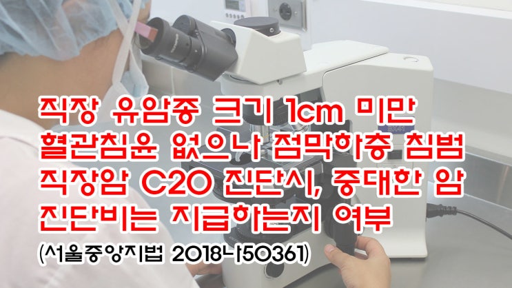  (유128) 직장 유암종 크기 1cm 미만 혈관침윤이 없으나 점막 하층 침범, 병리의와 달리 C20진단시, 중대한 암 진단비는 지급하는지 여부(서울중앙지법 2018나50361)