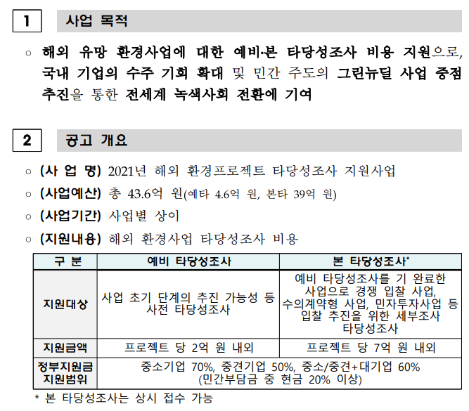 [환경부] 2021년 3차 해외 환경프로젝트 타당성조사 지원사업 추가모집 공고