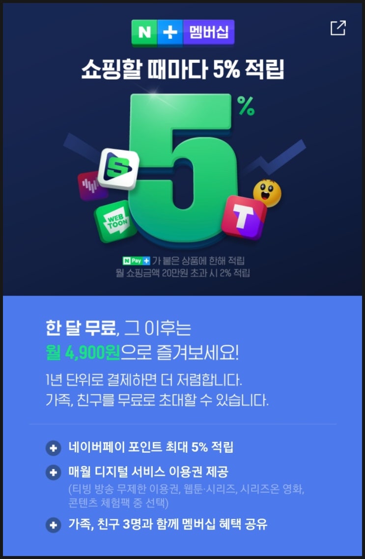  총 4명까지 혜택을 누릴 수 있는 네이버 플러스 멤버십 패밀리 계정서비스