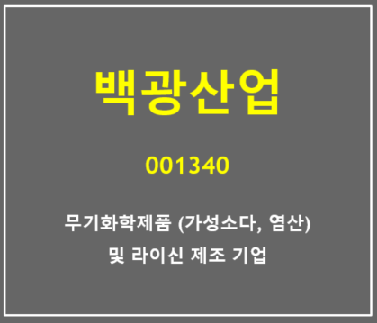  가성소다 염산 및 라이신 등 무기화학제품의 강자 백광산업 주가 및 실적 총정리