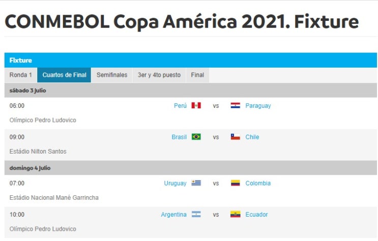 코파 아메리카 2021 8강 토너먼트 일정
