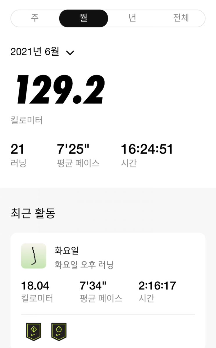 6월 러닝 결산 (18km 최장거리 최장시간 갱신)