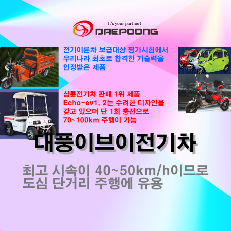  [대풍이브이전기차] 전기이륜차 및 삼륜전기차