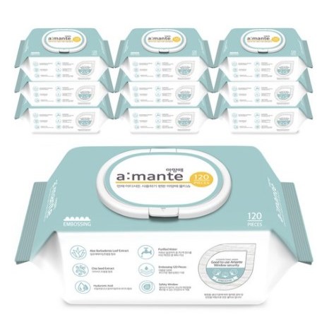 당신만 모르는 아망떼 베이직 엠보싱 물티슈 캡형, 120매, 20팩 ···