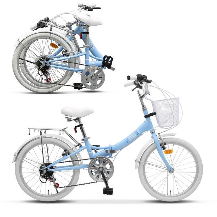 선호도 높은 21년형 바이맥스 샤프리 자전거 미니벨로 20인치 접이식 접이형 바구니 미니 생활 접이식자전거, 블루 좋아요