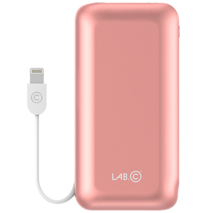 인기 급상승인 랩씨 파워뱅크 5000mAh 아이폰 케이블 일체형 보조배터리, LABC-590, 로즈골드 ···