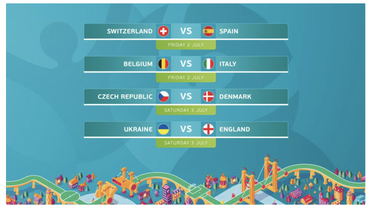 <EURO 2020> 유로 2020 8강 대진표, 경기 일정 (한국시간) <EURO 2020> 유로 2020 8강 대진표, 경기 일정 (한국시간)
