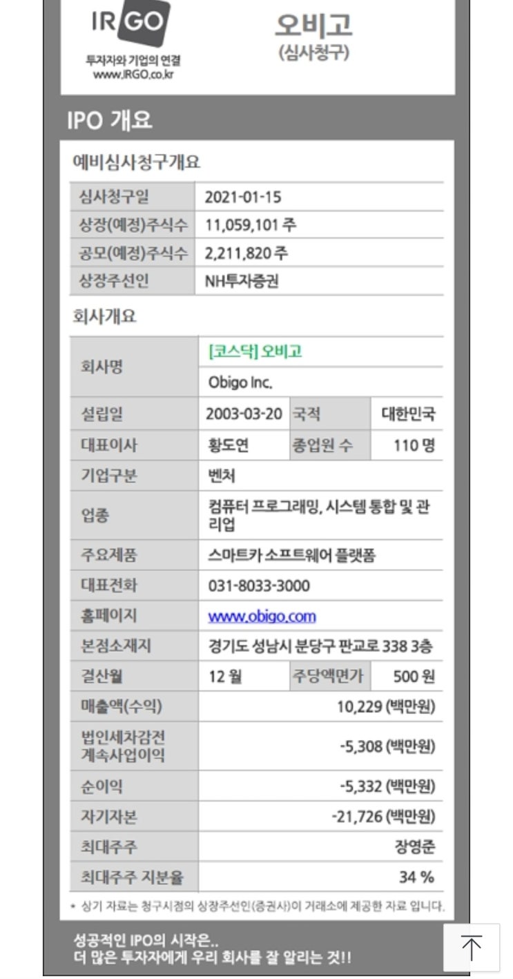  오비고 기업개요 및 공모주 청약 (7월 13일 상장)
