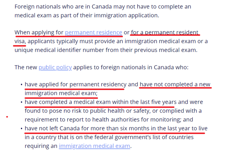 캐나다 워킹홀리데이 21년 6월30일 CICC 캐나다내에서 영주권 신청자 신체검사 일시 면제