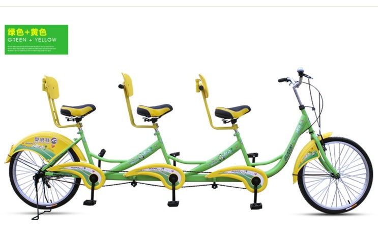 후기가 정말 좋은 2인용자전거 묘기 2인승 성인용 커플 자전거 14, Aoweite 3 인승 자동차 녹색 및 노란색 좋아요