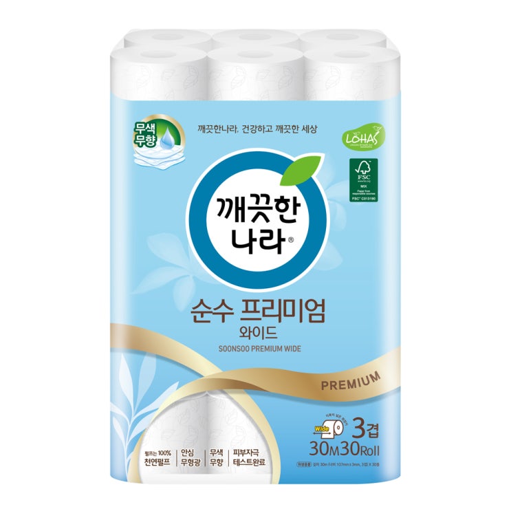 최근 인기있는 깨끗한나라 3겹 데코 순수 프리미엄 와이드 천연펄프 롤화장지 30m, 30롤, 1개 ··· 최근 인기있는 깨끗한나라 3겹 데코 순수 프리미엄 와이드 천연펄프 롤화장지 30m, 30롤, 1개 ···
