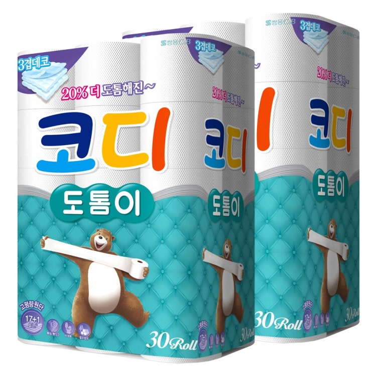 선택고민 해결 코디 도톰이 3겹 30m*30롤 롤화장지, 2팩 추천해요 선택고민 해결 코디 도톰이 3겹 30m*30롤 롤화장지, 2팩 추천해요