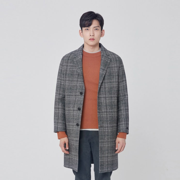  가성비 좋은 마인드브릿지 남성용 울 캐시 체크 핸드메이드 스탠다드 싱글코트 MTCA7105 좋아요