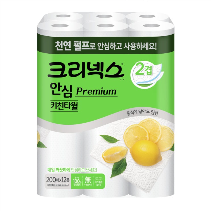 잘나가는 크리넥스 안심 프리미엄 키친타월 200매, 12롤, 1팩 ···